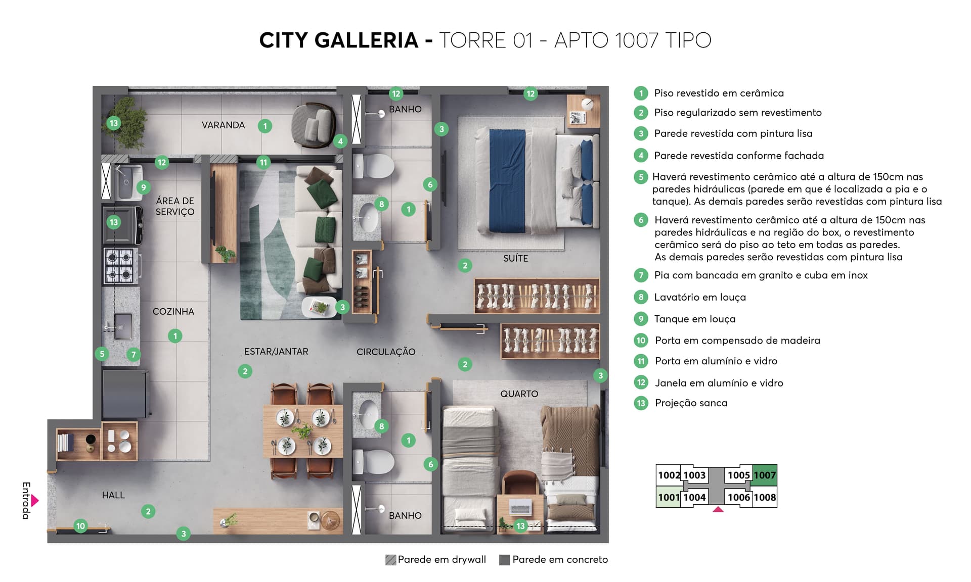 Planta apartamento tipo 1007